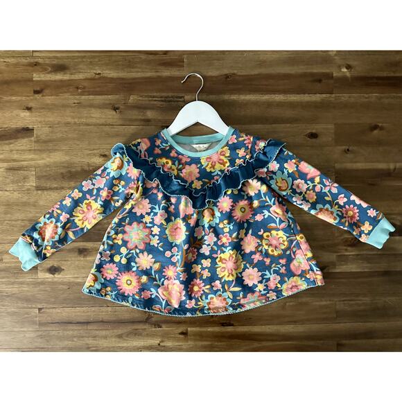 Matilda Jane Wonderment Flower Forest Blue Pink Long Sleeve Ruffle Tunic Top 6 - Picture 2 of 8